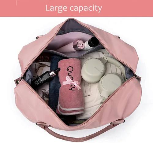 Miniatura 22 de KARRESLY Bolsa de viaje para mujer, bolsa de hombro para fin de semana, bolsa de deporte, gimnasio, bolsa de mano, impermeable, Beige