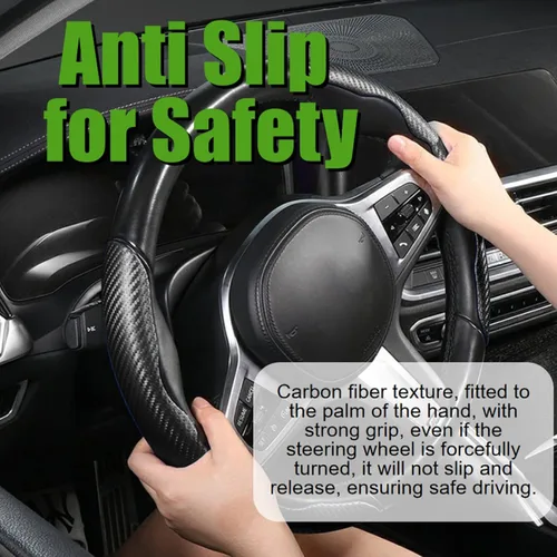 Miniatura 4 de Paquete de 3 Cubiertas Protectoras Antideslizantes Segmentadas de Fibra de Carbono para Volante de Automóvil Universales para la Mayoría de Volantes