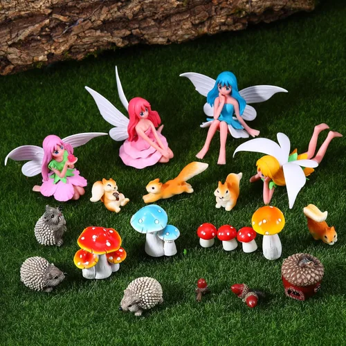 20 accesorios de jardín de hadas, adornos de jardín en miniatura, decoración de paisaje, mini figuras de hadas, juego de plantas de animales para