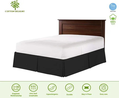 Miniatura 2 de Cotton Delight Falda de cama tamaño Queen 100% tela de mezcla de algodón, ajuste a medida de alta calidad, 1 falda de cama tamaño Queen de 12 Negro