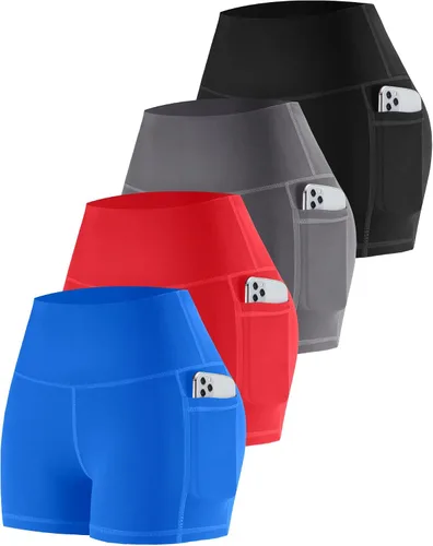 Miniatura 11 de CHRLEISURE - Pantalones cortos de ciclismo para mujer con bolsillos de licra, cintura alta, con control de abdomen para entrenamiento, yoga