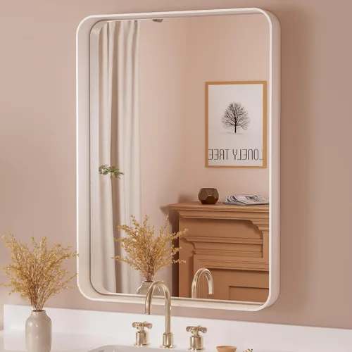 Miniatura 117 de TETOTE Espejo de marco dorado cepillado de 16 x 24 pulgadas, espejo de tocador de baño de latón dorado para pared, espejo enmarcado rectangular