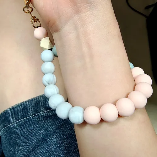 Miniatura 3 de VICHUNHO Correa de muñeca de silicona con cuentas de mármol para teléfono, cordón para celular con pestaña de sujeción, pulsera elástica de muñeca
