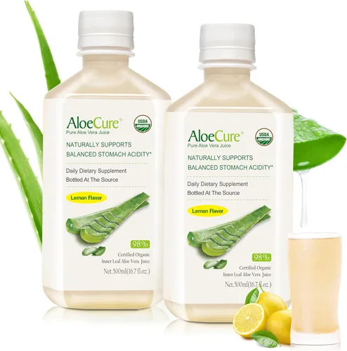 Miniatura 12 de AloeCure USDA - Jugo orgánico de aloe vera sabor a limón, fabricado dentro de las 12 horas de cosecha, suplemento digestivo natural para una acidez