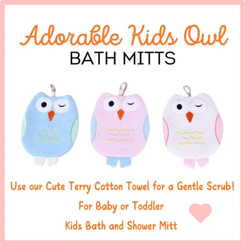 Miniatura 4 de Toalla de baño Olivia The Owl - Manopla de algodón con forma de animal - Guante de baño para niños - Guantes de toalla de baño - Lindo guante