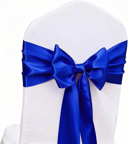 Miniatura 16 de Bandas de satén para sillas de color azul bebé, paquete de 50 lazos para sillas de color azul claro para boda, revelación de género, baby shower