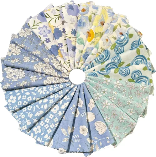 Cuadros de tela de algodón 100% para niños, suministros de acolchado de 5 pulgadas, paquetes precortados de tela floral azul en liquidación para