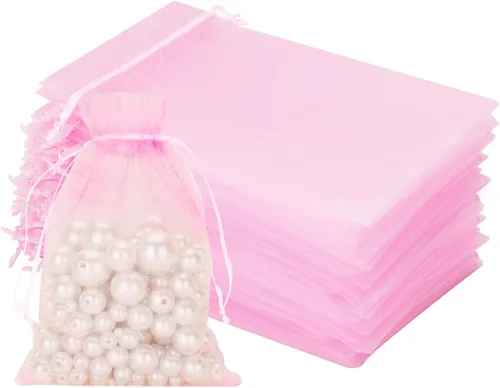 Miniatura 12 de Joycraft 50 bolsas de organza, bolsas de tul transpirables doradas de 4 x 6 pulgadas con cordón, bolsa de malla transparente para recuerdos de boda