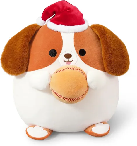 Miniatura 2 de Onsoyours Animal de Peluche Original de Perro Beagle Navideño con Gorro de Béisbol de Santa - Juguete de Peluche de Cachorro Deportivo Suave de 12
