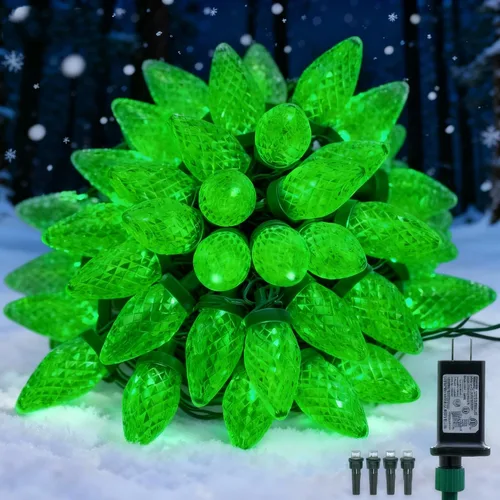 Miniatura 8 de Luces de Navidad C9 para exteriores, 33 pies, 50 luces LED, 8 modos de iluminación, impermeables, extensibles para interiores y exteriores, techo
