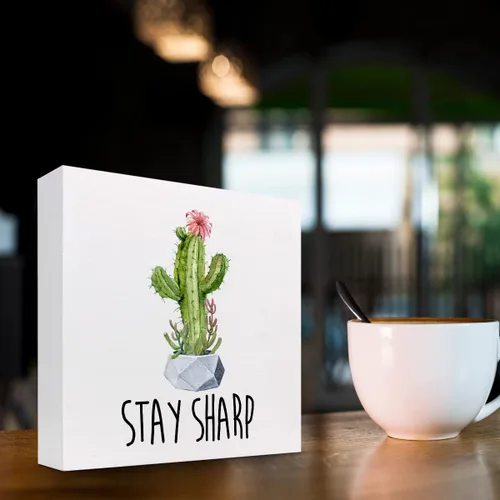 Miniatura 3 de z-crange Letrero inspirador de madera con texto en inglés "Stay Sharp", caja de madera motivacional para el hogar, granja, oficina, dormitorio