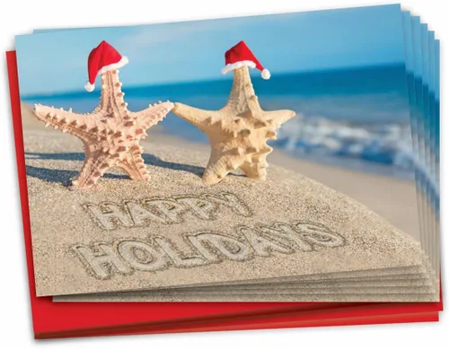 Miniatura 10 de The Best Card Company Paquete de 12 tarjetas de Navidad con sobres, humor navideño para hombres y mujeres (1 diseño, 12 tarjetas) – Playa tropical