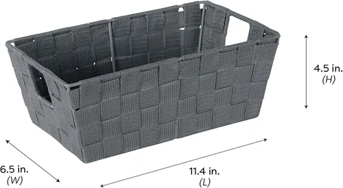 Miniatura 6 de Simplify Bolso pequeño con correa tejida para estante Cesta de almacenamiento decorativa Asas integradas Organización Armario Dormitorio