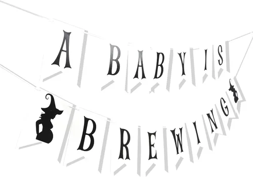 Miniatura 8 de Cartel sorpresa de fiesta con texto en inglés "A Baby is Brewing", revelación de género para decoración de baby shower de Halloween