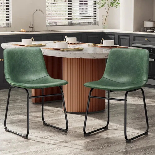 Miniatura 20 de REONEY Juego de 2 sillas de comedor, sillas de comedor sin brazos de piel sintética con respaldo, silla moderna de cocina comedor de 18 pulgadas