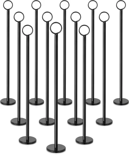 New Star Foodservice 27723 - Soporte para números de mesa con clip de anillo, soporte de números, 15 pulgadas, juego de 12, acabado negro