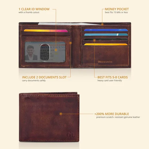 Miniatura 46 de Cartera delgada de cuero para hombre, bloqueo RFID, bolsillo frontal minimalista, delgada y elegante con ventana de identificación, regalo