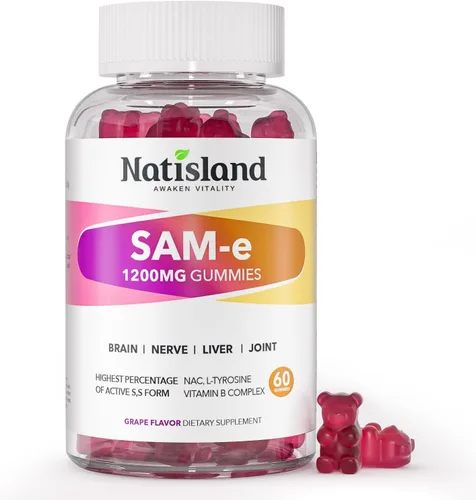 SAM-e con gomitas de L-tirosina, complejo B metilado y NAC, suplemento SAM e de 1200 mg, folato de metilo y B12, para alivio del estrés y apoyo