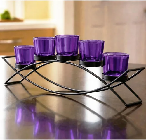 Miniatura 17 de Seraphic - Porta velas arqueado de hierro para decoración de centro de mesa con portavelas largo para bodas, patio, cocina, comedor y mesas de café