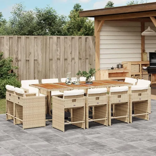 Miniatura 29 de 17-Piece Brown Poly Rattan Patio Dining Set with Cream White Cushions, Foldable Chairs and Tempered Glass Table for Outdoor Garden Backyard Patio