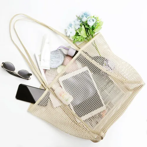 Miniatura 5 de Nausear Mesh Tote Beach Bag Womens Shoulder Handbag - Spacious, Durable, Breathable, Stylish, Multi-Purpose