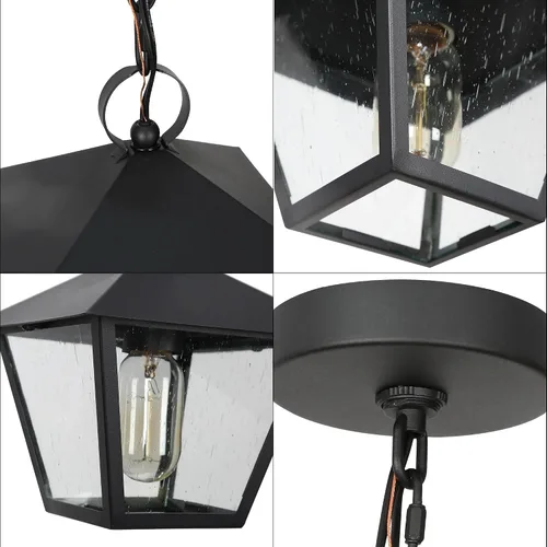 Miniatura 7 de LALUZ Luces colgantes negras para exteriores, impermeables, para exteriores, para colgar en el techo, 1 luz, antioxidante, luz de porche al aire