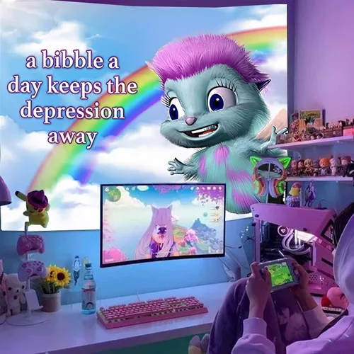 Miniatura 4 de FENDROM Bibble Meme Tapiz Bibble Happiness Novedad Colgante de Pared, Manta Decorativa Divertida Habitación Universitaria Hostal Decoración