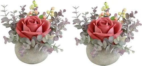 Miniatura 13 de Decoración de rosas artificiales en maceta, mini plantas de imitación para decoración de interiores, rosas falsas para el hogar, baño, cocina