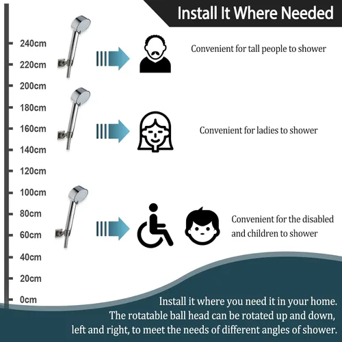 Miniatura 5 de Soporte para cabezal de ducha Todo Metal Soporte para varita de ducha de mano adhesivo Soporte para montaje en pared de ducha en latón Soporte