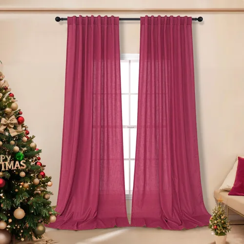 Miniatura 26 de Cortinas Largas de Lino de Lino 108 Pulgadas de Longitud para Sala de Estar 2 Paneles Bolsillo de Pestaña Trasera Cortinas Grandes para Ventana Saco