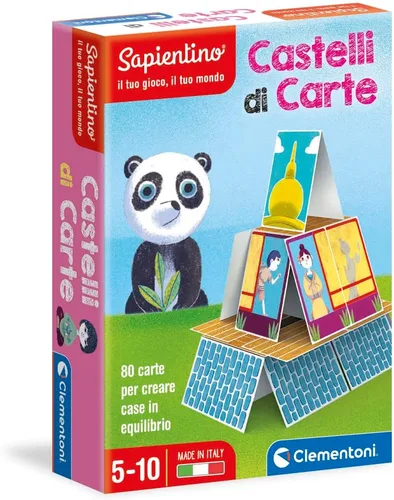 Clementoni 16241, Sapientino, Castelli di Carte, Juego educativo de 6 años con azulejos ilustrados, naipes infantiles para crear castillos