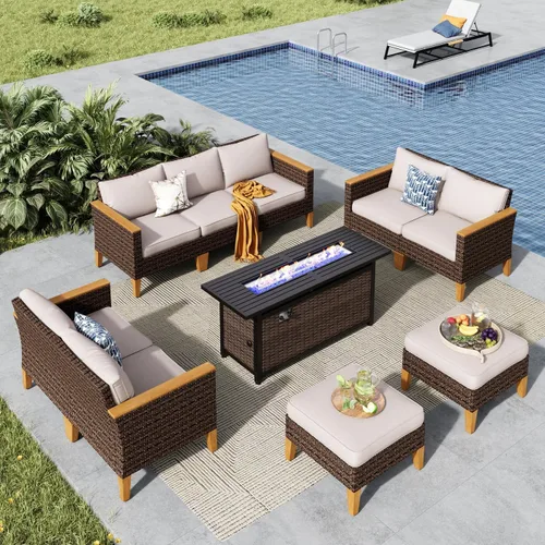Miniatura 54 de MFSTUDIO Juego de 2 muebles de ratán para patio, sofá biplaza de mimbre para exteriores, juego de conversación para jardín, piscina, patio trasero
