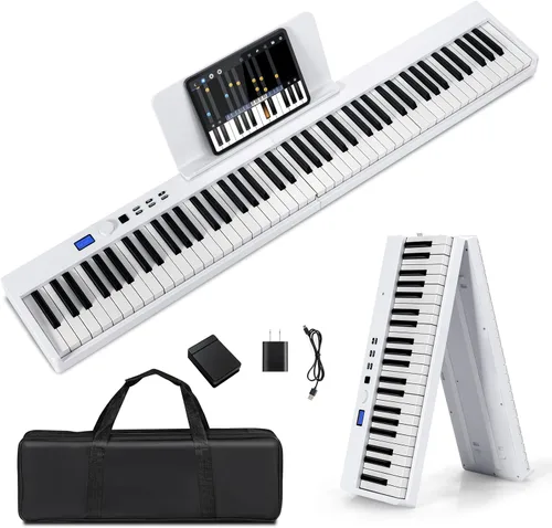 Costzon Teclado de piano digital plegable de 88 teclas, teclado semipesado de tamaño completo, piano eléctrico portátil con MIDI, función dividida,