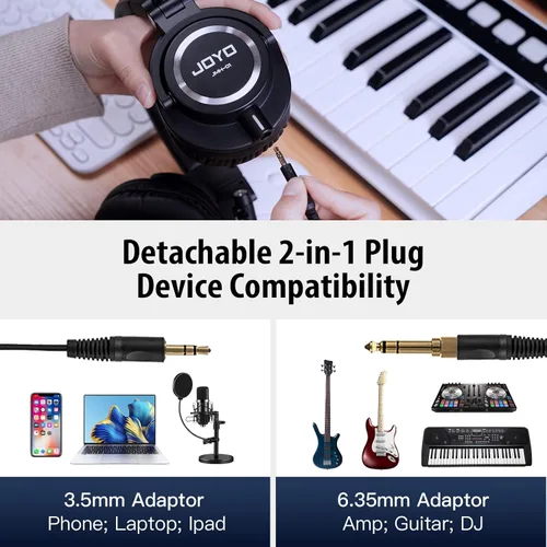 Miniatura 4 de JOYO - Auriculares de monitor de estudio con cable para grabación de audio, auriculares de diadema para mezclador, amplificador, podcast, teclado