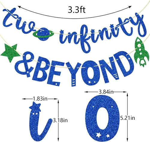 Miniatura 2 de Infinity and Beyond - Cartel de segundo cumpleaños – Decoración de fiesta temática espacial (azul)