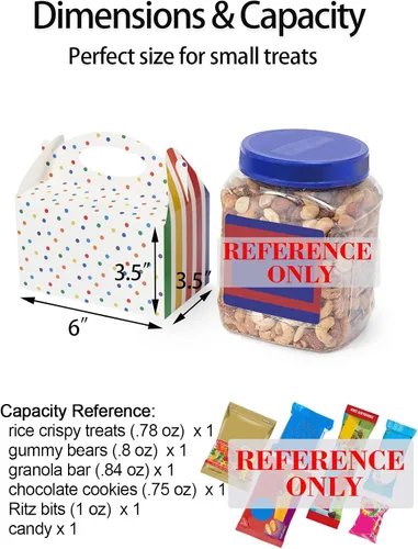 Miniatura 4 de P6RB12 Cajas de regalo Happyhiram 12 piezas para cumpleaños de niños, cajas de regalo de lunares y rayas con asas, cajas de dulces de 6" con Rincón