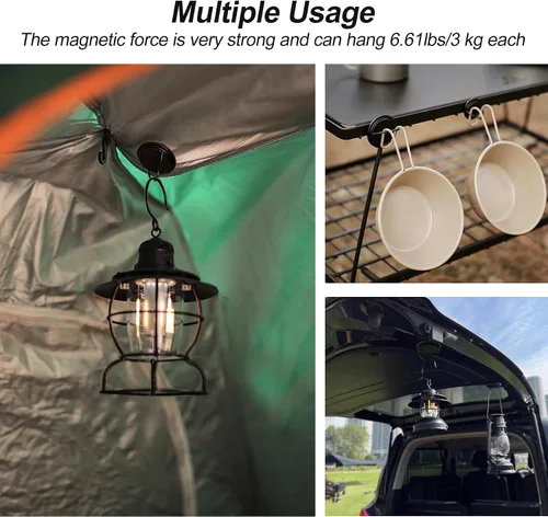 Miniatura 2 de Ganchos magnéticos fuertes para camping, accesorios de tienda de campaña, 2 ganchos magnéticos con 2 ganchos en S para tienda de campaña, colgador