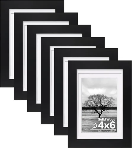 Egofine - Juego de 6 portarretratos de 10 x 15 cm, hechos de madera maciza cubiertos por plexiglás 8 x 12 cm y 9 x 13 cm con paspartú o 10 x 15 cm