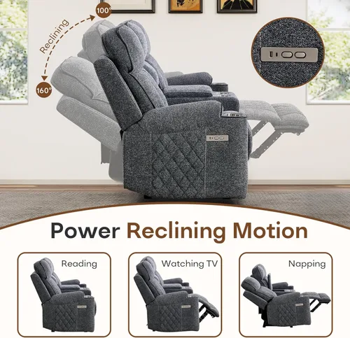 Miniatura 3 de HAOMARKETS Silla reclinable eléctrica para adultos con puerto USB, sofás reclinables eléctricos de tela suave con portavasos de metal, sillas