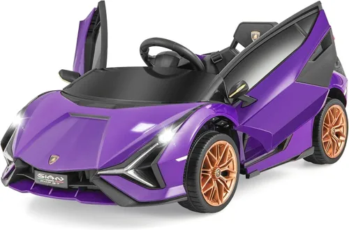INFANS Lamborghini Sian - Auto de paseo para niños con licencia de 12 V, con control remoto para padres, suspensión de resorte, reproductor de MP3,