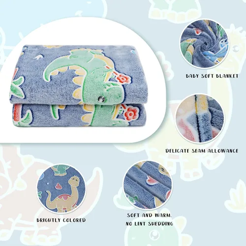Miniatura 6 de Gdindff Bonita manta infantil que brilla en la oscuridad con diseño de dinosaurio para niños, de franela que brilla en la cama, sofá, sofá, manta