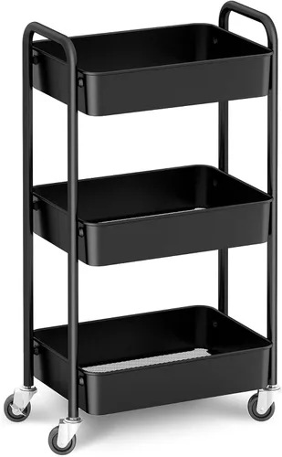 Miniatura 11 de CAXXA Organizador de almacenamiento de metal con ruedas de 3 niveles, carrito de utilidad móvil, carrito de cocina con ruedas giratorias