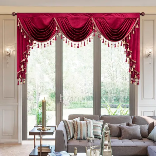 Miniatura 50 de VOGOL Cenefa de cortinas de terciopelo grueso para dormitorio, cenefas de cascada de lujo con aislamiento térmico dorado para sala de estar formal