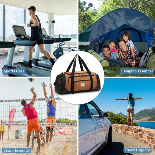 Miniatura 7 de Bolsa de lona para hombres bolsa de gimnasio 1000d material impermeable de nylon, Caqui2, 65 l, Viajes