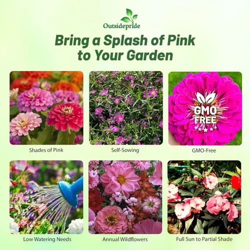 Outsidepride Pink Color Shades Mix Semillas de flores silvestres – 5000 piezas anuales fáciles de cultivar, de bajo mantenimiento, semillas de