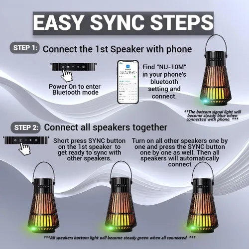 Miniatura 3 de NUNET Sistema estéreo para exteriores Bluetooh linterna, sincronización de múltiples altavoces inalámbricos, sonido envolvente de 10 W IPX5