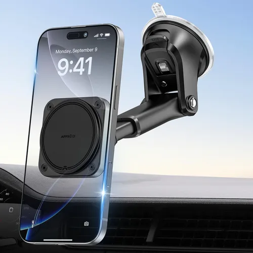 Miniatura 10 de APPS2Car Soporte magnético para teléfono MagSafe para automóvil con ventosa, 17 imanes fuertes y brazo ajustable, soporte de teléfono para tablero