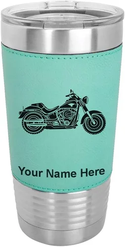 Miniatura 22 de LaserGram Vaso aislado al vacío de 20 onzas, motocicleta, grabado personalizado incluido (cuero sintético, rústico)