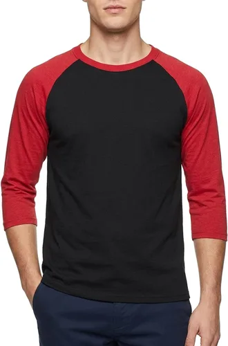 Miniatura 31 de Camiseta de béisbol raglán para hombre, de algodón, dos tonos, casual, atlética
