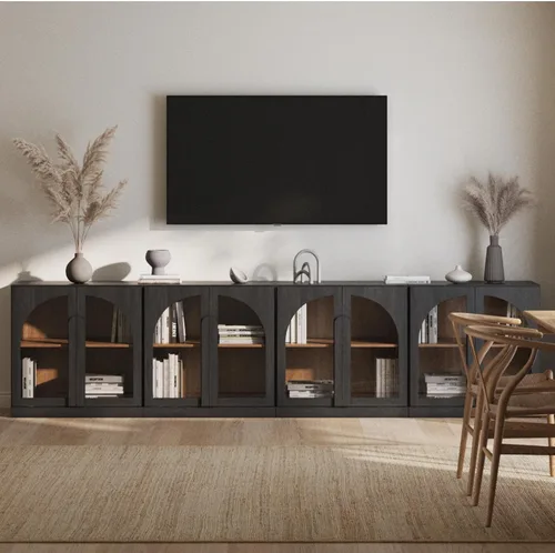 Miniatura 47 de BELLEZE Aparador Modular Acanalado Buffet con Almacenamiento, Mesa Consola Moderna de Mediados de Siglo con Puertas Arqueadas Simétricas, Elegante